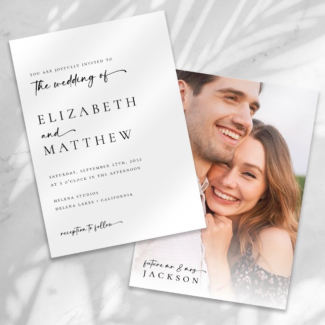 Convite Casamento de Fotografia de Caligrafia Minimalista  (Criador carregado)