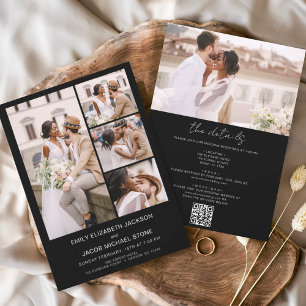 Convite Casamento de Fotografia de Código QR Tudo em Branc