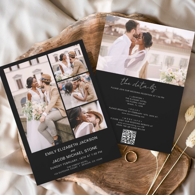 Convite Casamento de Fotografia de Código QR Tudo em Branc (Criador carregado)