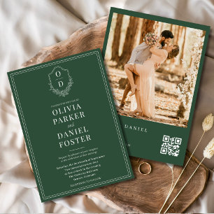 Convite Casamento de Fotografia de Crest Elegante com Códi