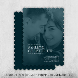 Convite Casamento de Fotografia de Duotone Azul de Marinho