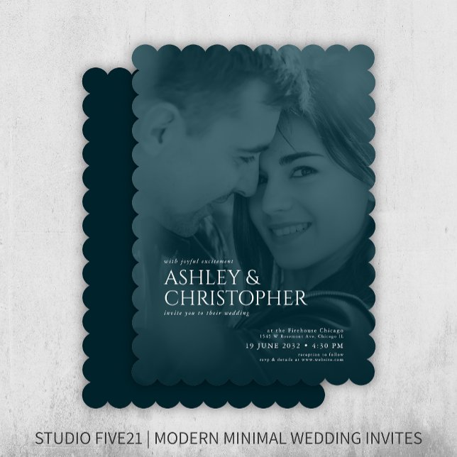 Convite Casamento de Fotografia de Duotone Azul de Marinho (Criador carregado)