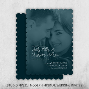 Convite Casamento de Fotografia de Duotone Azul de Marinho