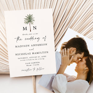 Convite Casamento de Fotografia de Monograma de Árvore Pal