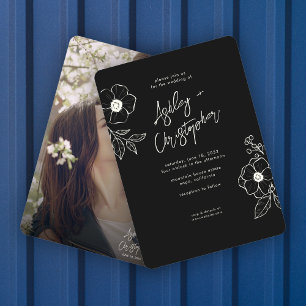Convite Casamento de Fotografia de Nó Preto Floral Mínimo