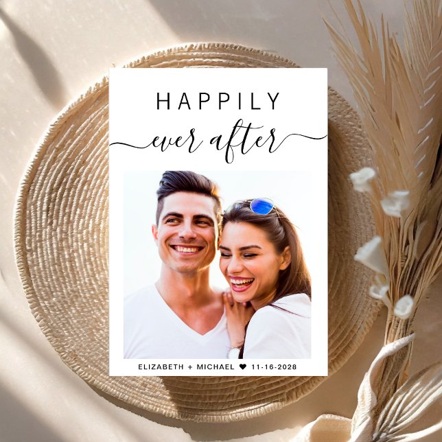 Convite Casamento de Fotografia de Script Chic (An chic Happily Ever After photo wedding invitation to set the tone for an unforgettable event)