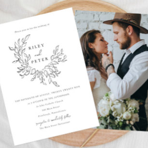 Convite Casamento de Fotografia de Script Chic Crest Botân