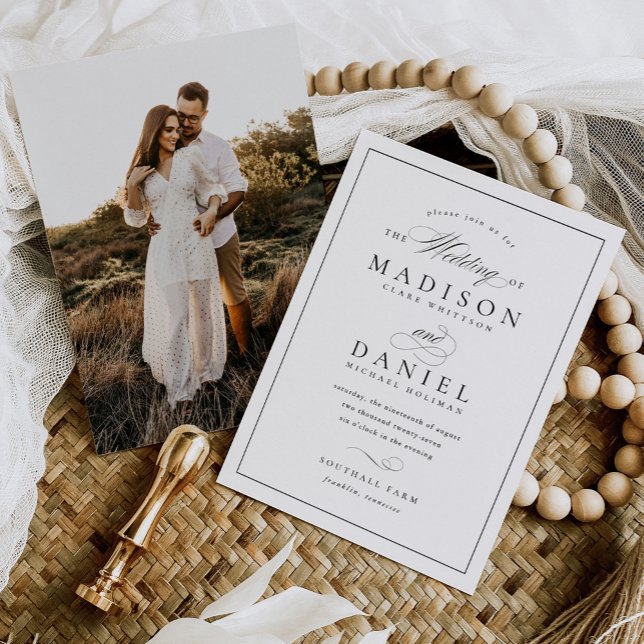 Convite Casamento de Fotografia de Script Elegante Moderno (Criador carregado)
