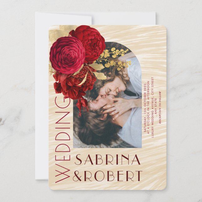 Convite Casamento de Fotografia do Arco Floral Moderno Bei (Frente)