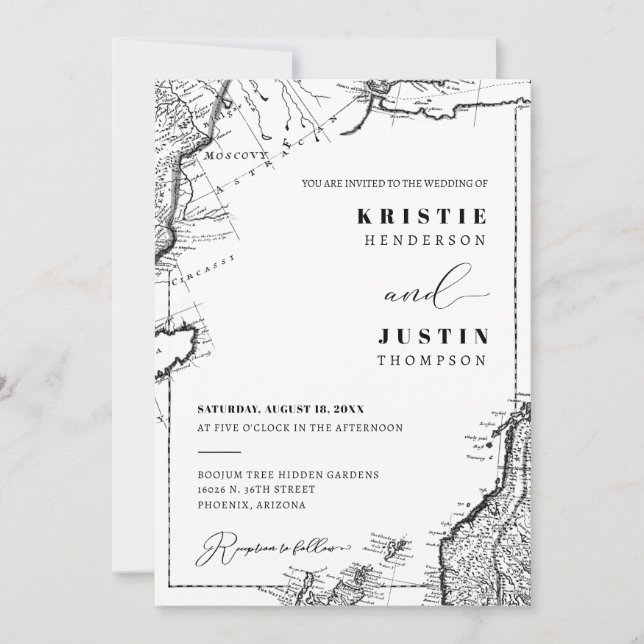 Convite Casamento de Fotografia do Código QR do Mapa de Vi (Frente)