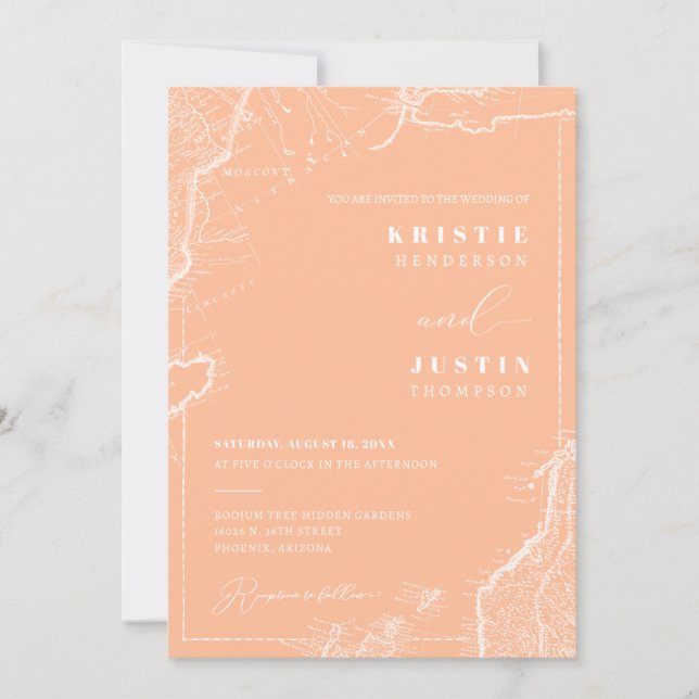 Convite Casamento de Fotografia do Código QR do Peach Retr (Frente)