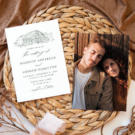 Convite Casamento de Fotografia do Elegante Rustic Green B