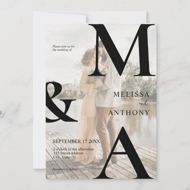 Convite Casamento de Fotografia do Modern Faux Vellum Mono (Frente)