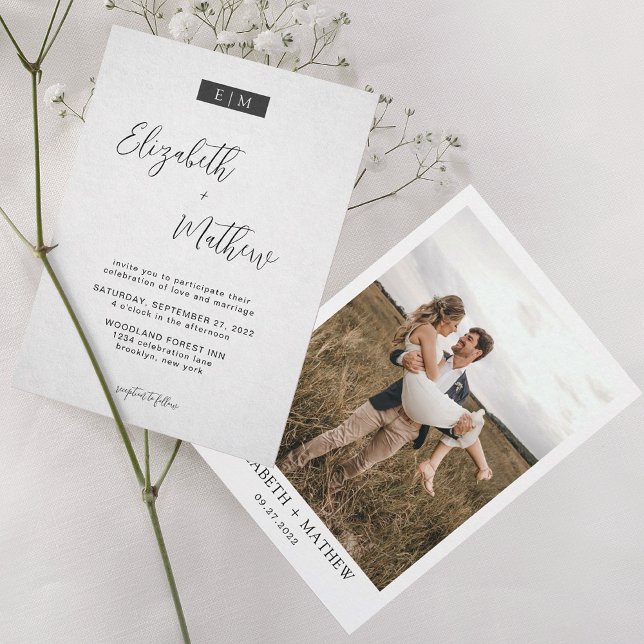 Convite Casamento de Fotografia do Monograma de Caligrafia (Criador carregado)