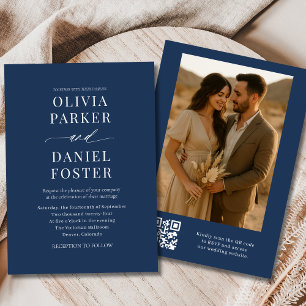 Convite Casamento de Fotografia Elegante do Código QR Azul