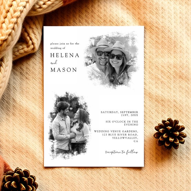 Convite Casamento de Fotografia em Branco e Preto Moderno (Criador carregado)