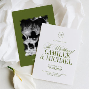Convite Casamento de Fotografia em Verde Oliva com Caligra