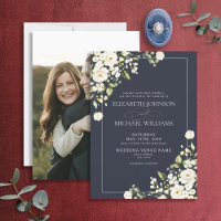 Casamento de Fotografia Floral Branco Azul-Marinho