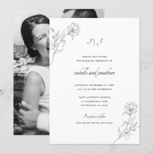 Convite Casamento De Fotografia Floral Desenhada Pela Mão 