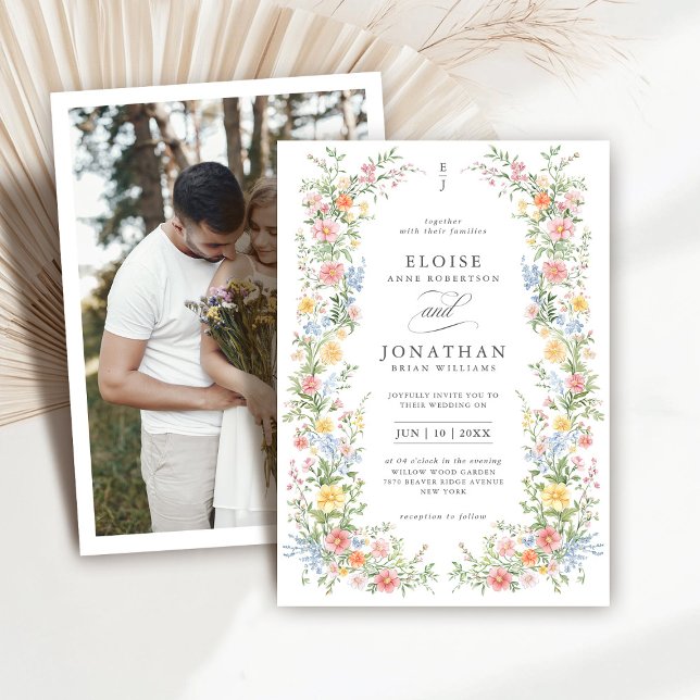 Convite Casamento de Fotografia Foral do Primavera de Past (Soft Pastel Ornate Spring Floral Photo Wedding Invitation)