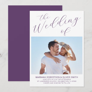 Convite Casamento de Fotografia Minimalista Roxo Caligrafi