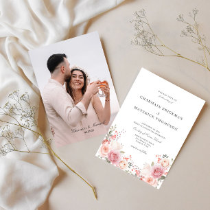 Convite Casamento de Fotografia Rosa Floral Elegante
