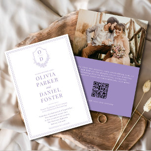 Convite Casamento de Fotografia Roxo Lilac Crest Código QR