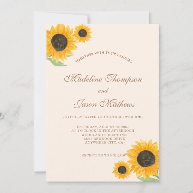Convite Casamento de Fotografia Rustic Sunflower Minimalis (Frente)