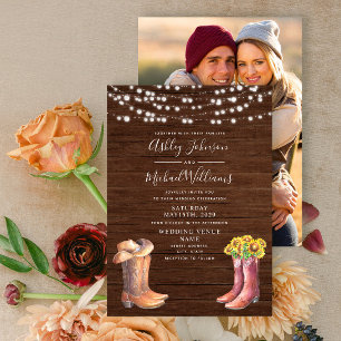 Convite Casamento de Fotografia Rustic Sunflower Western