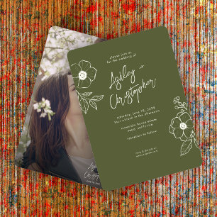 Convite Casamento de Fotografia Verde de Moss Botânico Flo