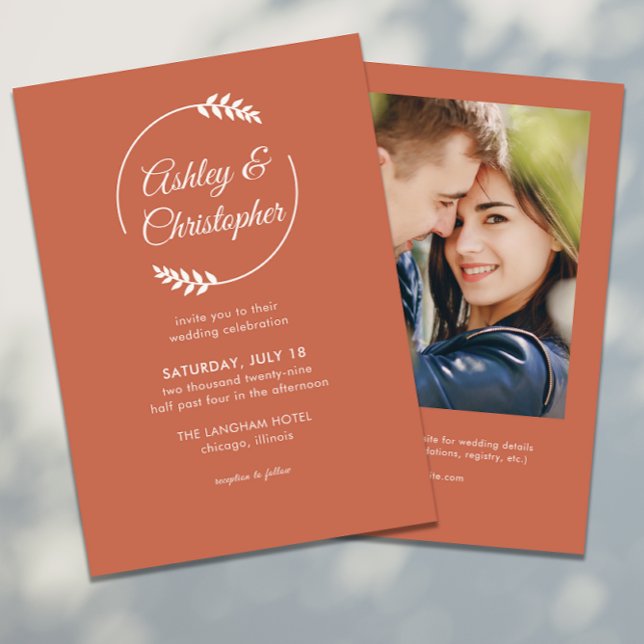 Convite Casamento de Fotografia Vermelha de Cobre com Quad (Criador carregado)