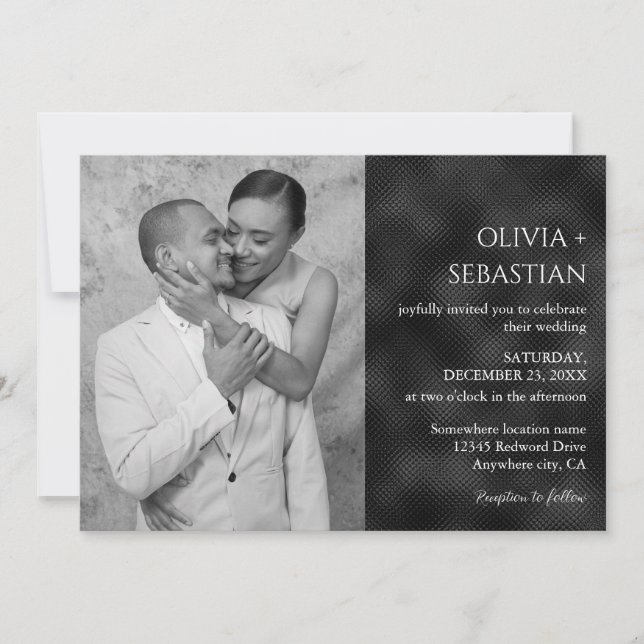 Convite Casamento de Fotografias a Preto Mínimo Moderno (Frente)