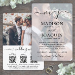 Convite Casamento de Fotografias All-In-One de Script Eleg<br><div class="desc">Convide a família e os amigos para uma comemoração de casamento simplesmente elegante com um convite para fotos multifuncional de na moda 2 com código QR RSVP. Com apenas um cartão, você pode convidar convidados de casamento para a sua próxima comemoração de dia especial, fornecer todas as informações importantes (como...</div>