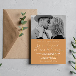 Convite Casamento de Fotografias Apricot Moderna com Simpl