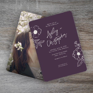 Convite Casamento de Fotografias Botânicas Purple Floral M