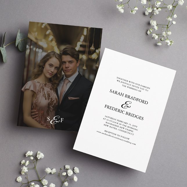 Convite Casamento de Fotografias Brancas com Caligrafia Mo (Criador carregado)