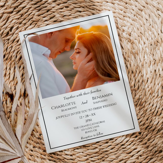 Convite Casamento de Fotografias Clássicas Simples Minimal (Criador carregado)