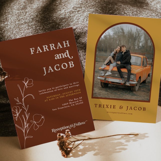 Convite Casamento de Fotografias com Arco Floral de Rust,  (Criador carregado)