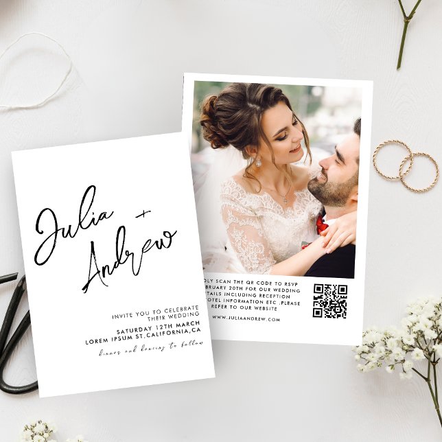 Convite Casamento de Fotografias com Código QR Preto e Bra (Criador carregado)