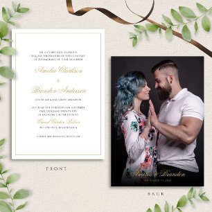 Convite Casamento de Fotografias com Dourado e Preto Cláss