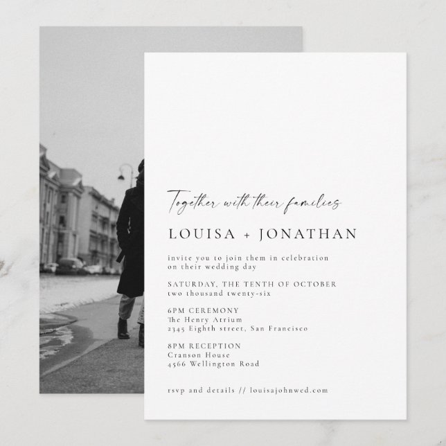 Convite Casamento de Fotografias com Script Branco Chic Bl (Frente/Verso)