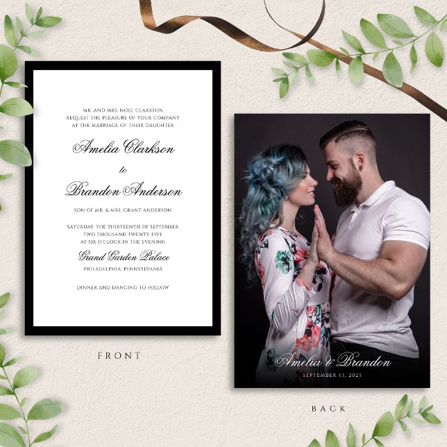 Convite Casamento de Fotografias com Script Branco e Preto (Criador carregado)
