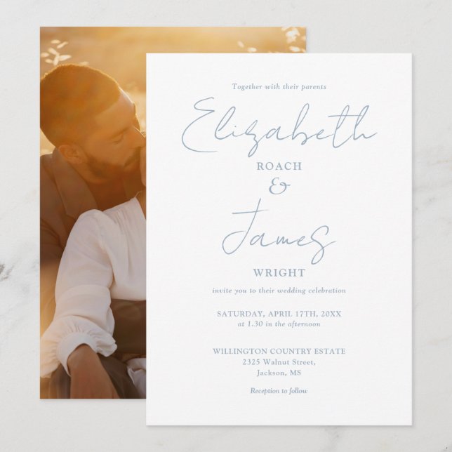Convite Casamento de Fotografias com Script Minimalista Du (Frente/Verso)