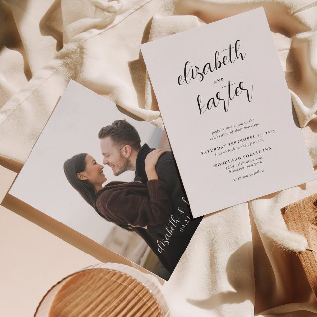 Convite Casamento de Fotografias com Script Minimalista Mo (Criador carregado)