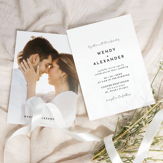 Convite Casamento de Fotografias com Script Moderno Branco (Criador carregado)
