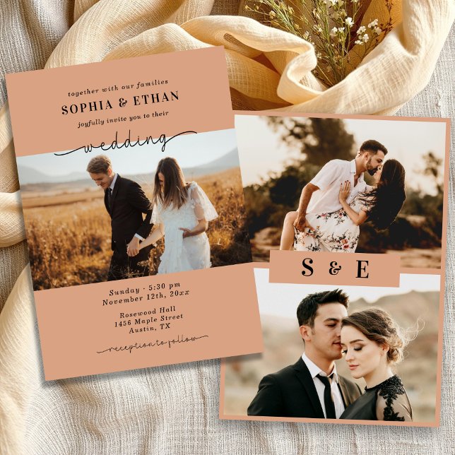 Convite Casamento de Fotografias com Script Moderno Rustic (Criador carregado)