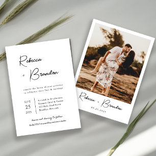 Convite Casamento de Fotografias com Script Preto Minimali