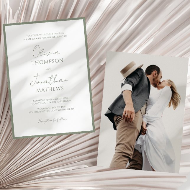 Convite Casamento de Fotografias com Script Verde Simples  (Criador carregado)