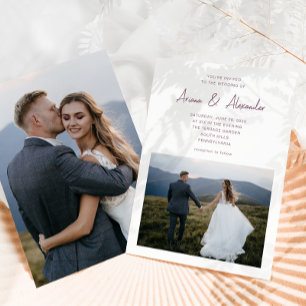 Convite Casamento de Fotografias com Simples Script Purple
