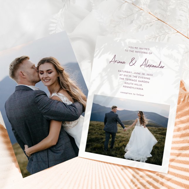 Convite Casamento de Fotografias com Simples Script Purple (Criador carregado)